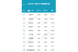 2024年11月皮卡市場分析 銷量4.4萬 同比下降3.1%